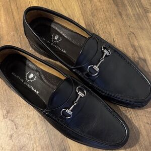 Martin Dingman Addison Black Leather Horse Bit Slip-On Loafers Size 10